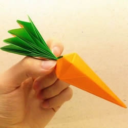 手工蔬菜折纸教程 带叶子胡萝卜的折法图解